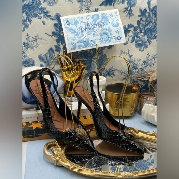 🆕 KURT GEIGER LONDON 🧿 NWOB Belgravia Slingback Heel Black Snakeskin Sz 39 8.5 - Picture 3 of 16